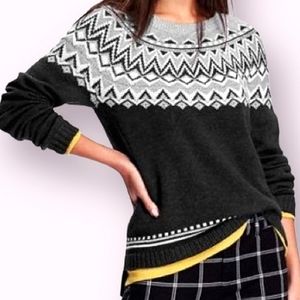 Old Navy Fair Isle Crew Neck Gray Knit Sweater